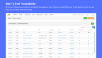 Screenshot of traceability, which is maintained throughout the entire product lifecycle. This is used to track batches and lots as they are created and consumed.