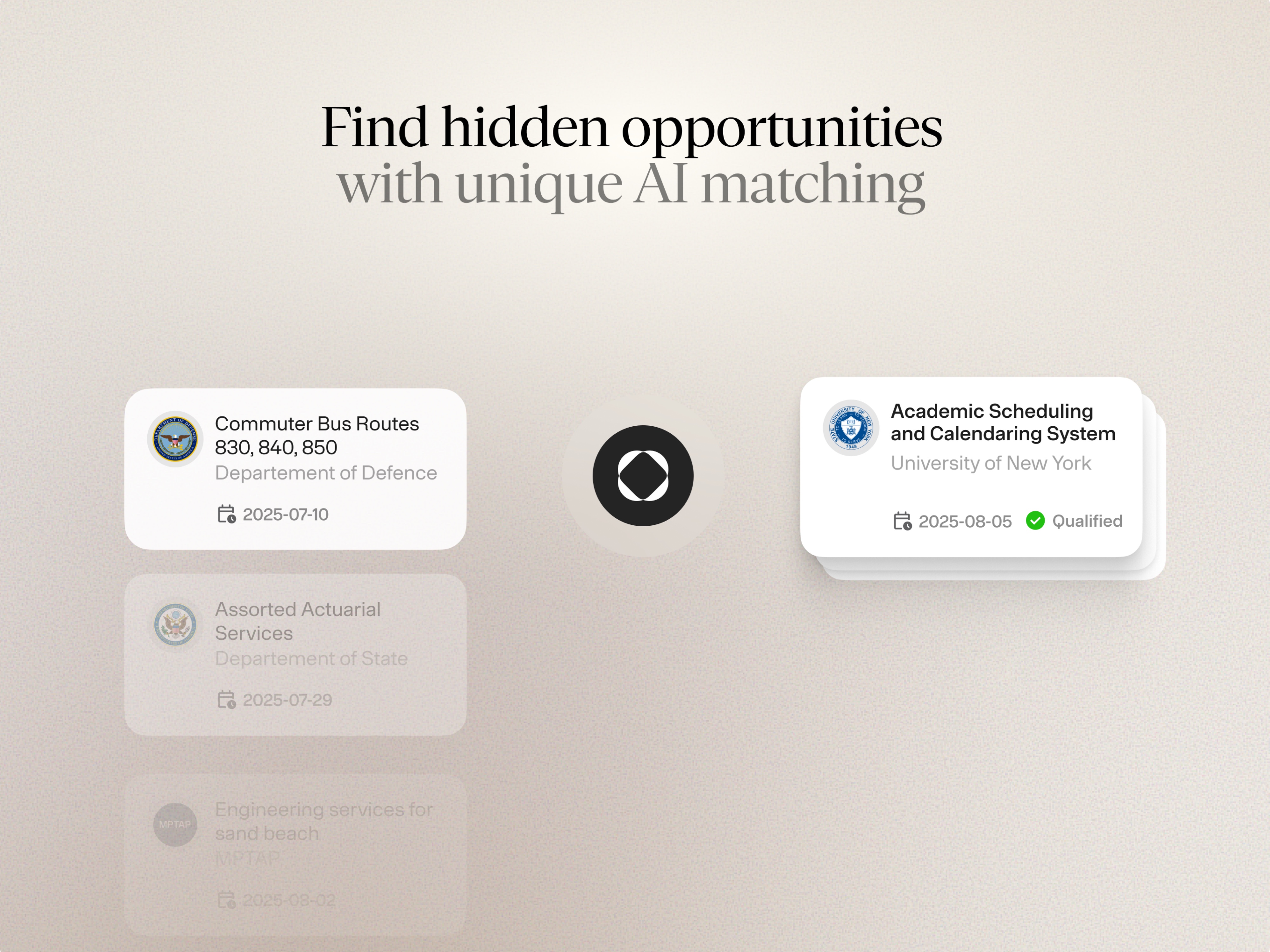 Screenshot of AI filters, used to automatically match hidden opportunities across federal, state, local, and grant portals.