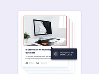 Screenshot of a user interface displaying a website monitoring tool detecting a violation, specifically a 'Missing Image Alt' error on an image within a blog post on a site.