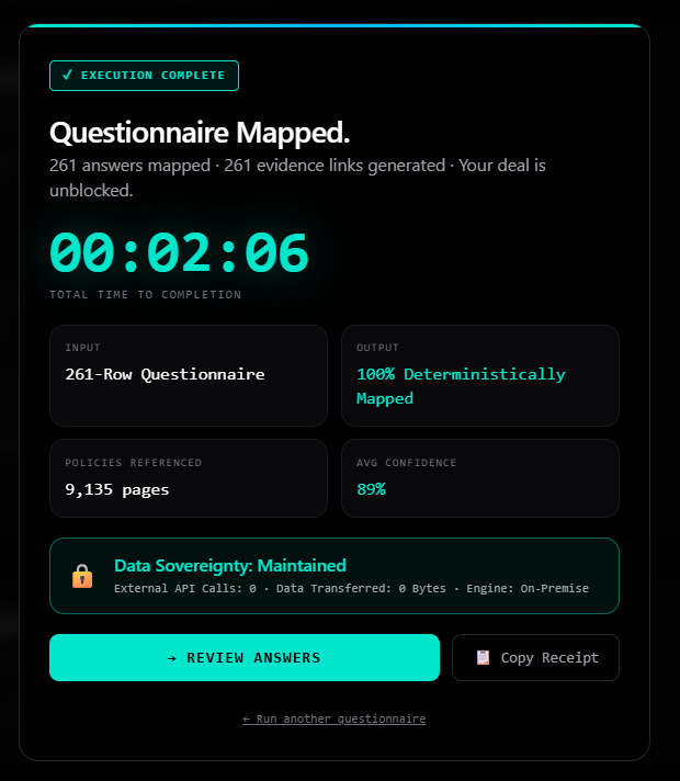 Screenshot of Questionnaire completion receipt with details
