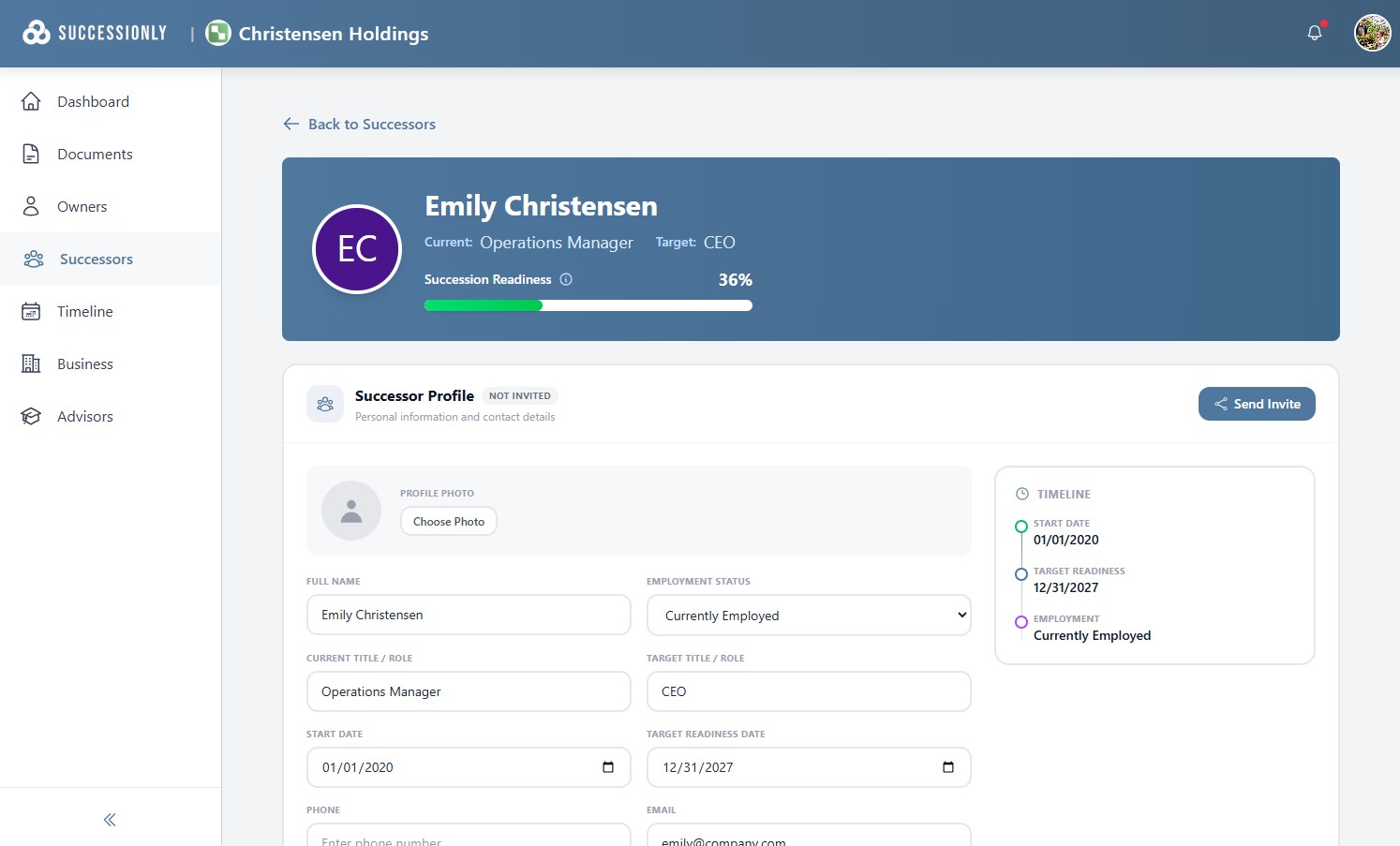 Screenshot of where every successor sees where they are at, and what to do next - sharable with family, friends, or team members via a custom Plan Website.