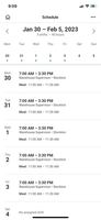 Screenshot of Workday Workforce Management Schedule (Mobile)