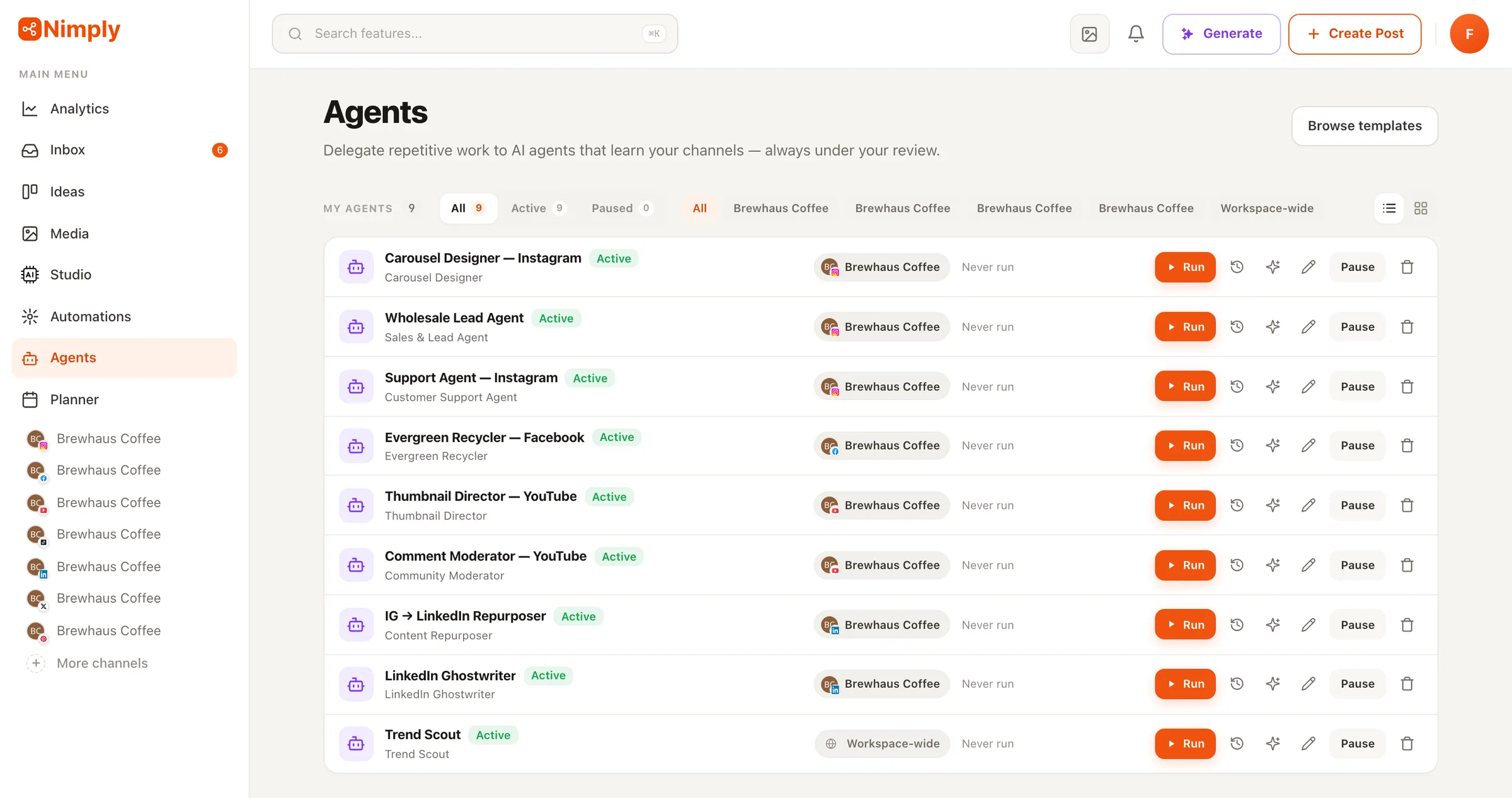 Screenshot of AI agent gallery: task-specific agents that draft for approval