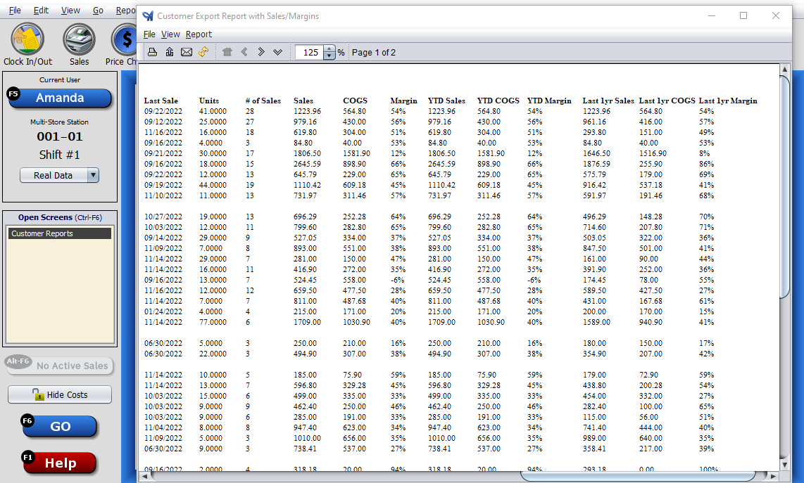 Screenshot of A report generated with Artisan POS.