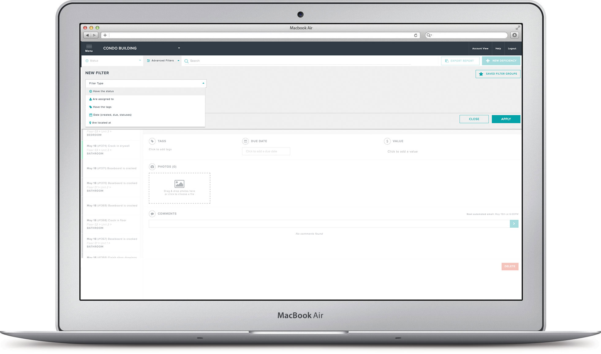 Screenshot of Closeout on Web Browser.