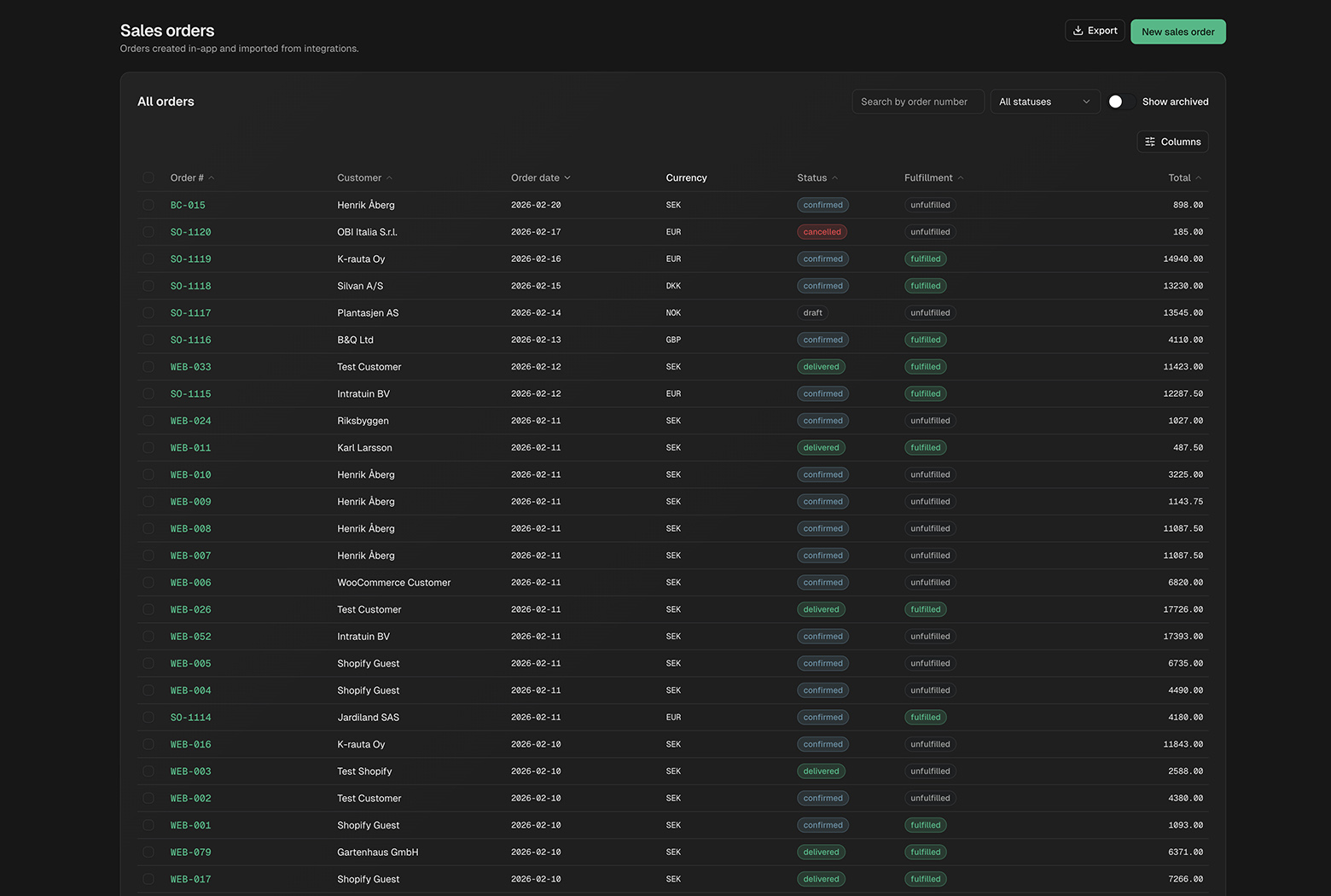 Screenshot of Orders