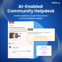 Screenshot of Tenant requests are managed through an intelligent, multilingual helpdesk that simplifies issue reporting while providing complete visibility into every ticket. Tenants can submit requests or queries in any language using Voice AI, share feedback, and rate service quality. The interactive system allows tenants to view and respond to management updates and complete related payments directly within the same request, improving resolution speed and transparency.