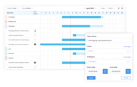 Screenshot of the time tracking options provided, with a tool for analyzing project performance. This screen can be used to plan and track project progress using tools such as Kanban boards and Gantt charts.