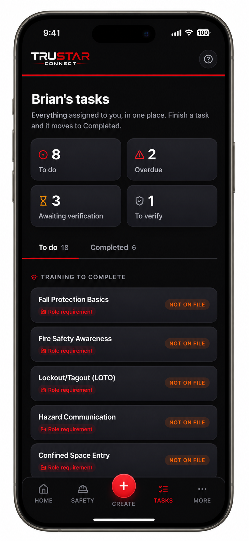 Screenshot of Task tracking with reminders.