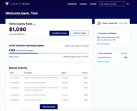 Screenshot of Donor Dashboard: Here is where employees can see to fund and donation activity.
