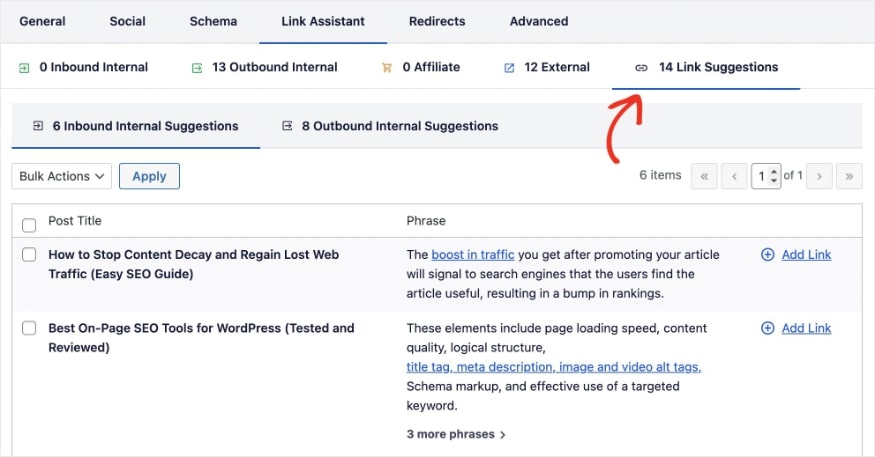 Screenshot of an internal linking suggestion, produced automatically from Link Assistant.