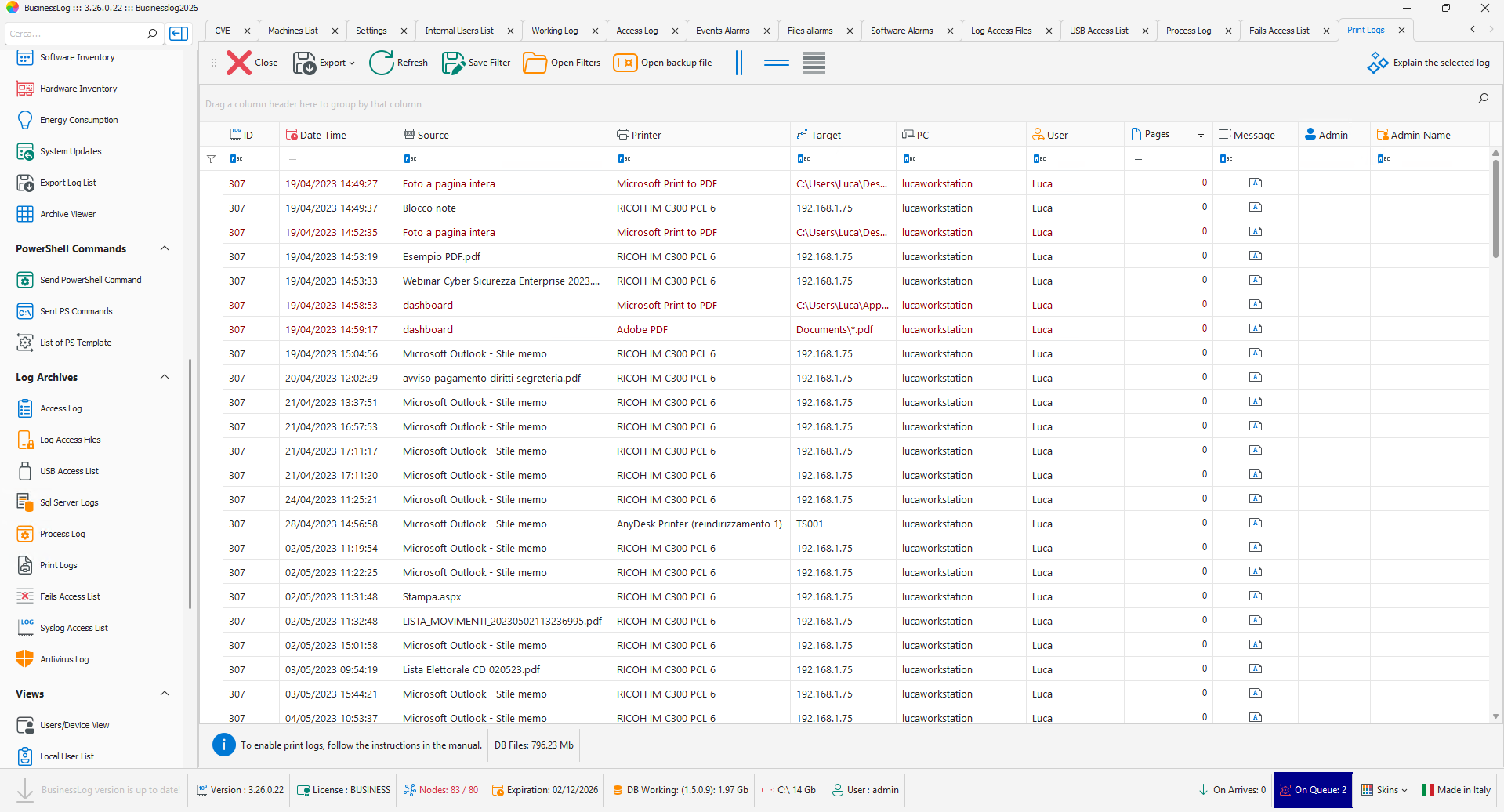 Screenshot of Audit Print