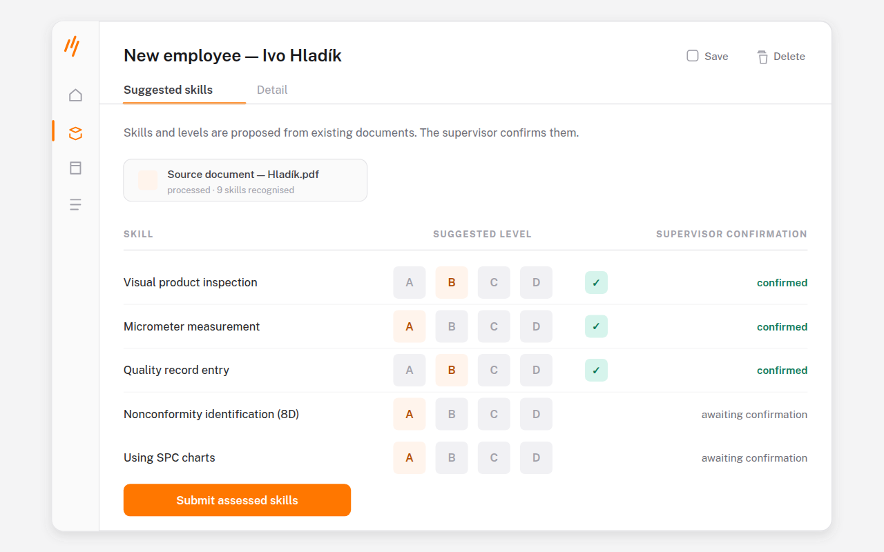 Screenshot of Levels proposed automatically from documents, confirmed by the supervisor.