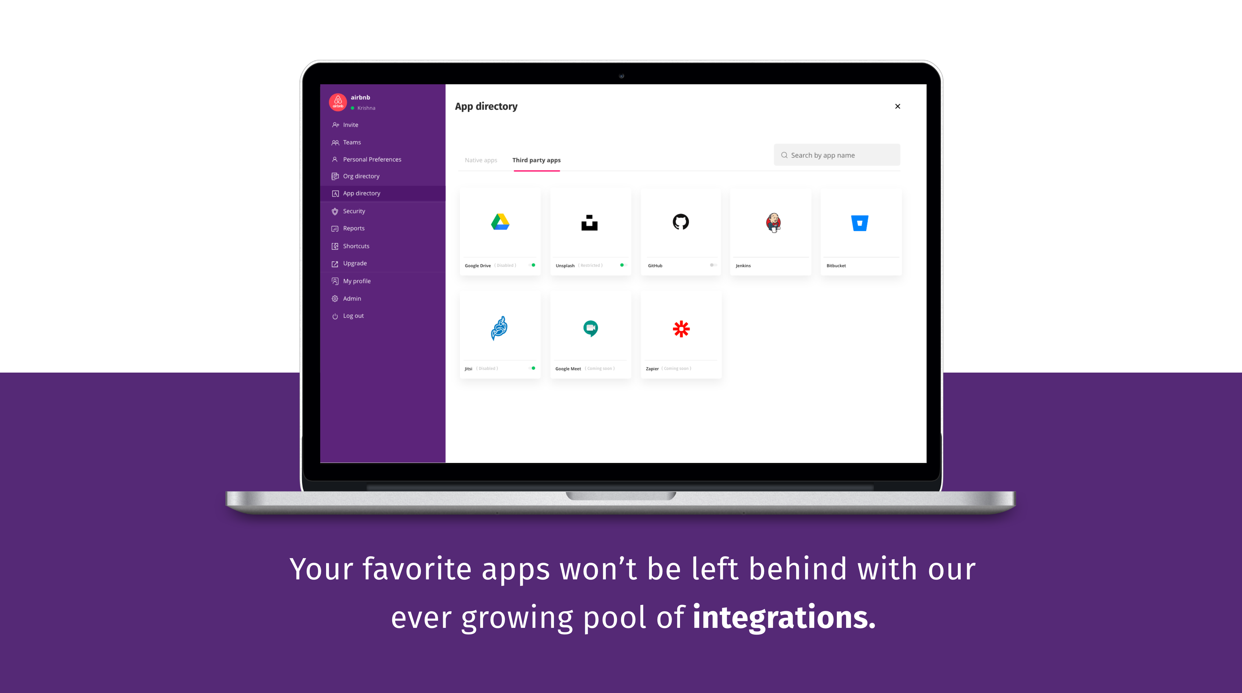 Screenshot of App Directory for Integrations