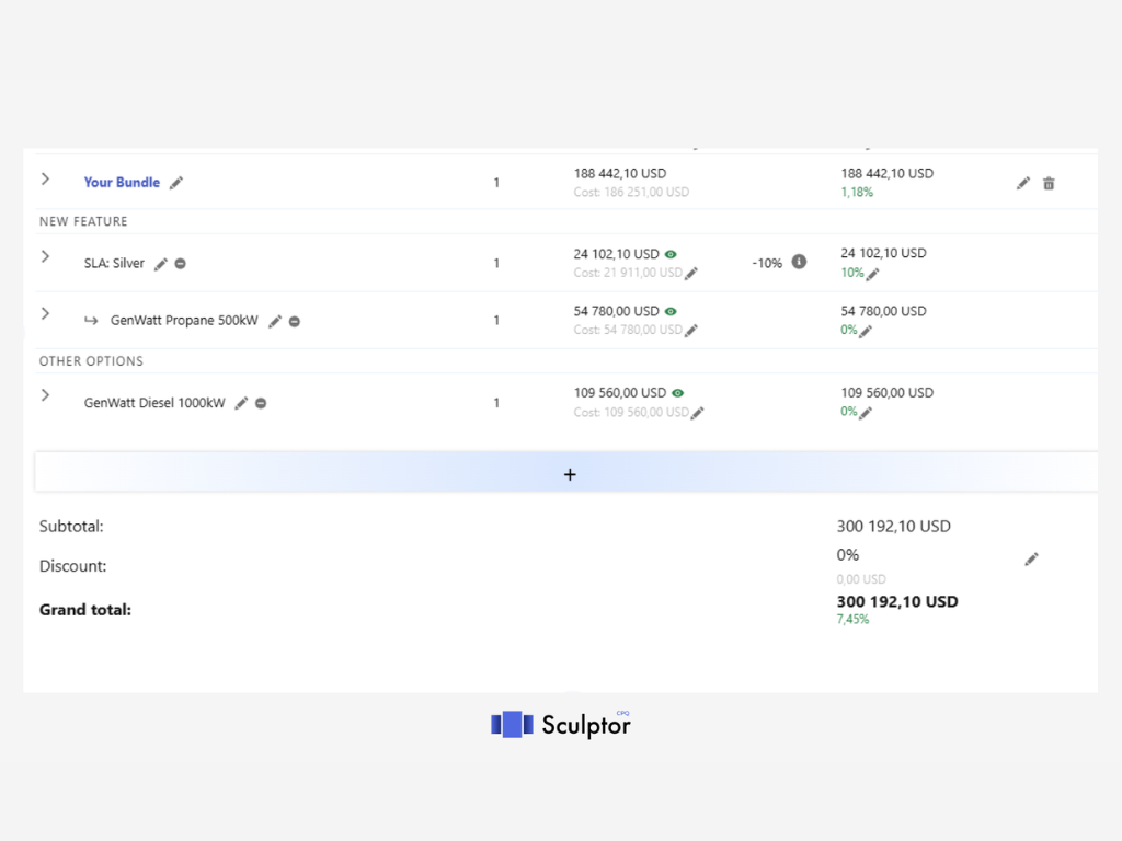 Screenshot of Sculptor CPQ: Product Bundles