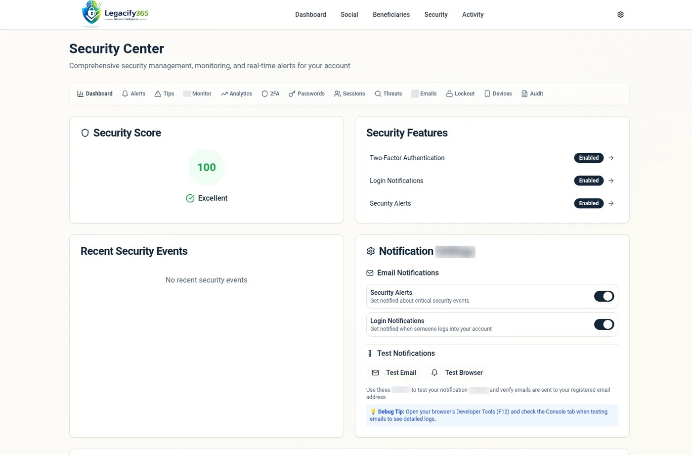 Screenshot of Manage account security, privacy settings, and access controls to protect sensitive digital information.