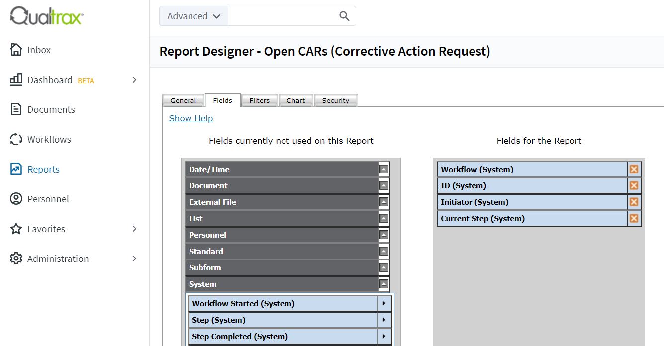 Screenshot of Report Designer
