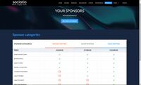 Screenshot of the sponsorship packages that determine how Sociatio can be used to recruit and manage sponsors, promote sponsorship and exhibitor partners.