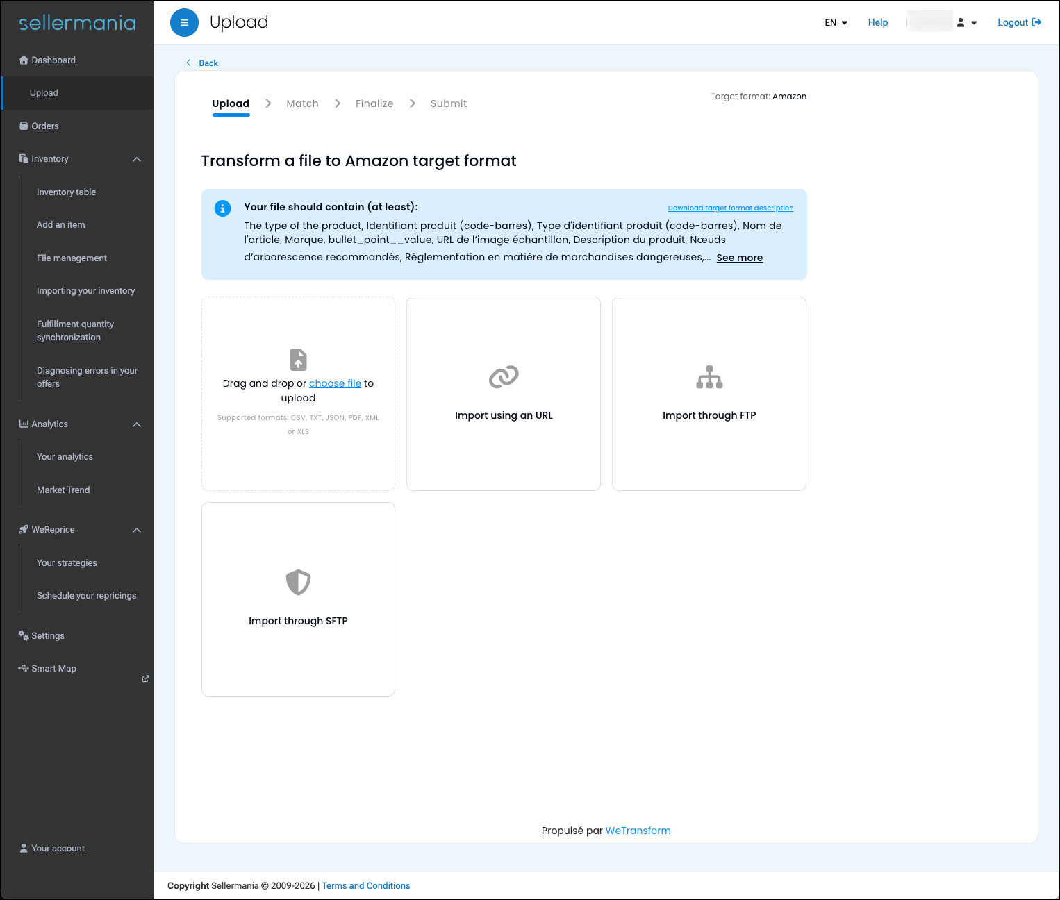 Screenshot of WeTransform embedded white-label inside your website, branded as part of the host SaaS.