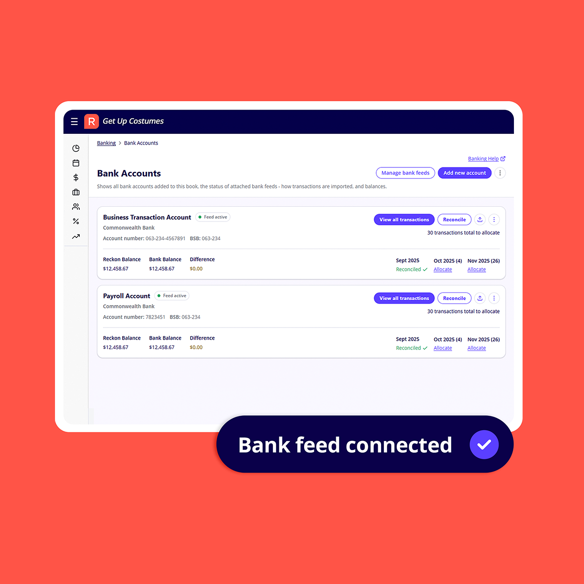 Screenshot of Automatic bankfeeds