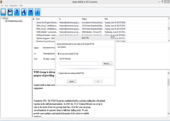 Screenshot of Save converted File in PST
