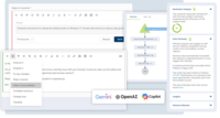 Screenshot of Integrated AI: Generates AI feedback from across the knowledge base, analyzes customer sentiment, or helps write detailed feedback to customers