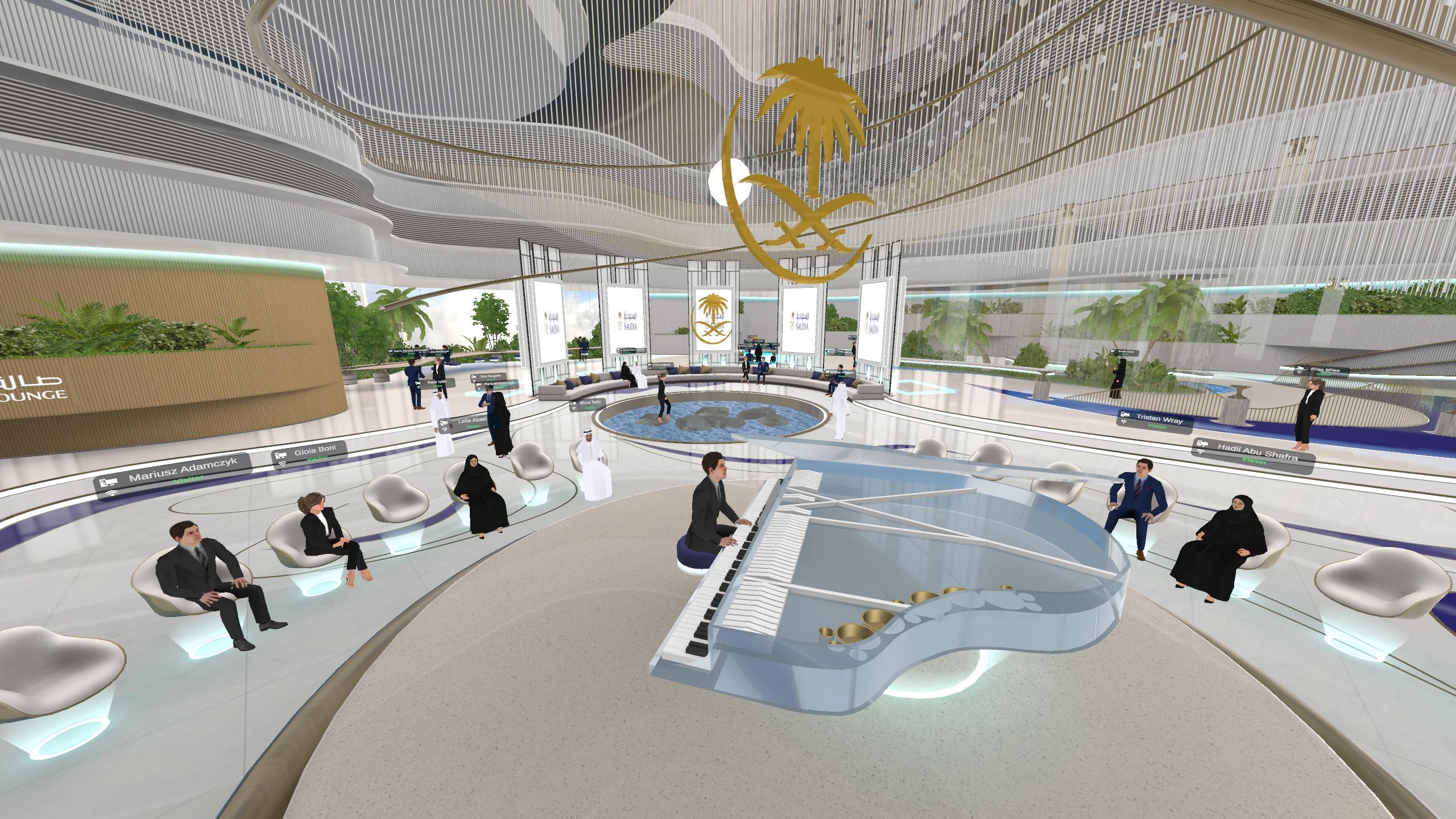 Screenshot of an immersive launch event for Saudia Airlines on HoloFair