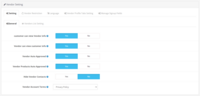 Screenshot of where an admin can enable or disable the options  in the main setting of the vendors, in the Multivendor OpenCart extension