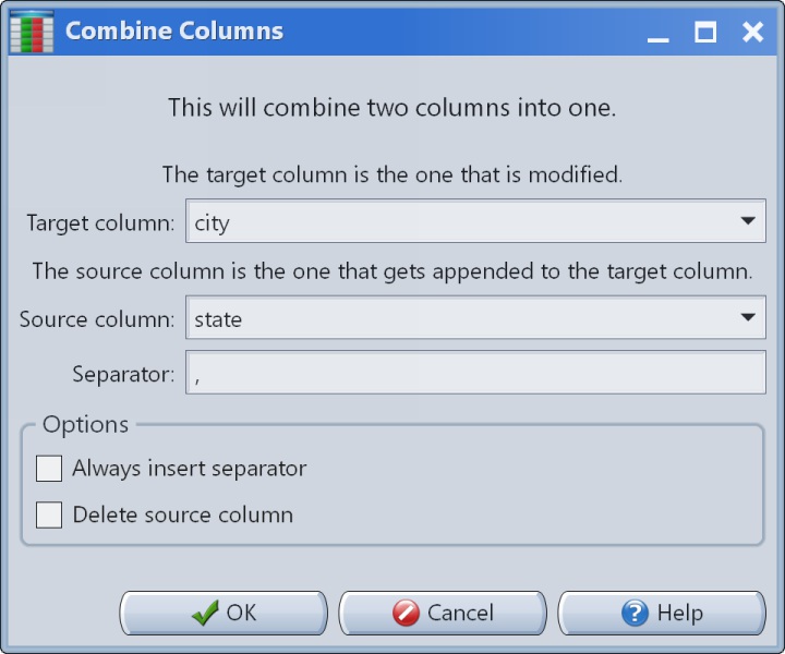 Screenshot of the Combine Columns tool