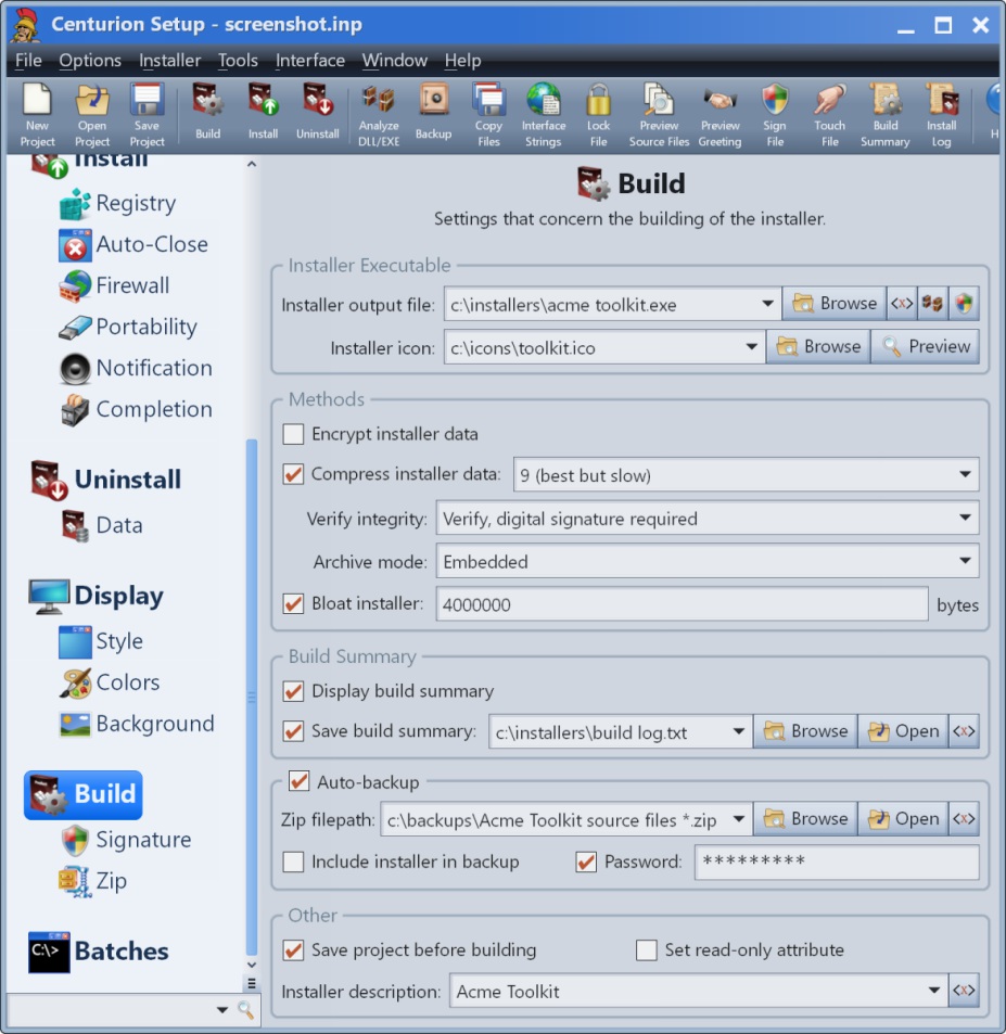 Screenshot of Build Settings
