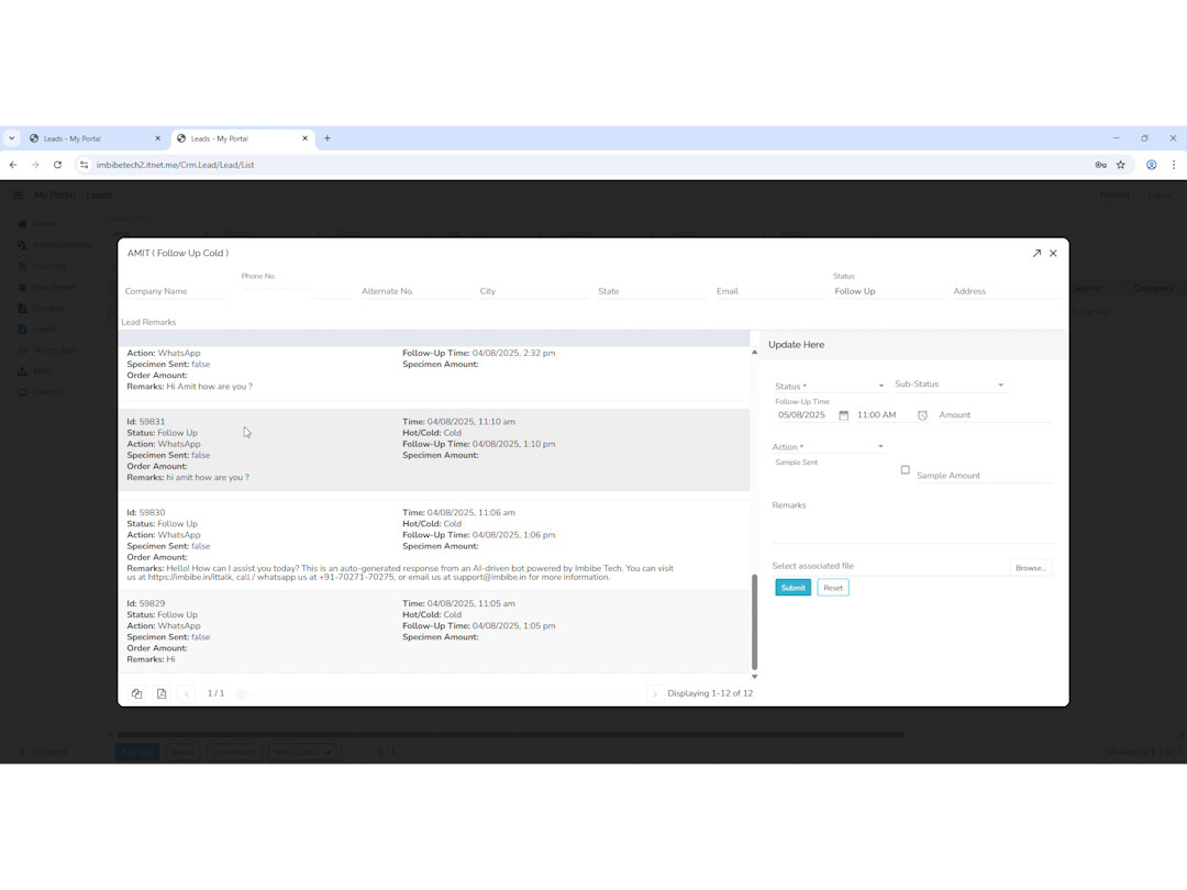Screenshot of ItTalk by imbibe tech admin login panel
