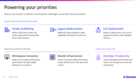 Screenshot of how Genesis powers mission-critical applications at banks/dealers, asset managers and market infrastructure providers. These firms use Genesis to improve the functionality and reduce the cost of their existing technologies, accelerate innovation in new markets and improve developer productivity.