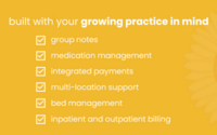Screenshot of a checklist of PIMSY features. PIMSY EHR's customizations support multiple mental and behavioral health specialties and substance use programs.