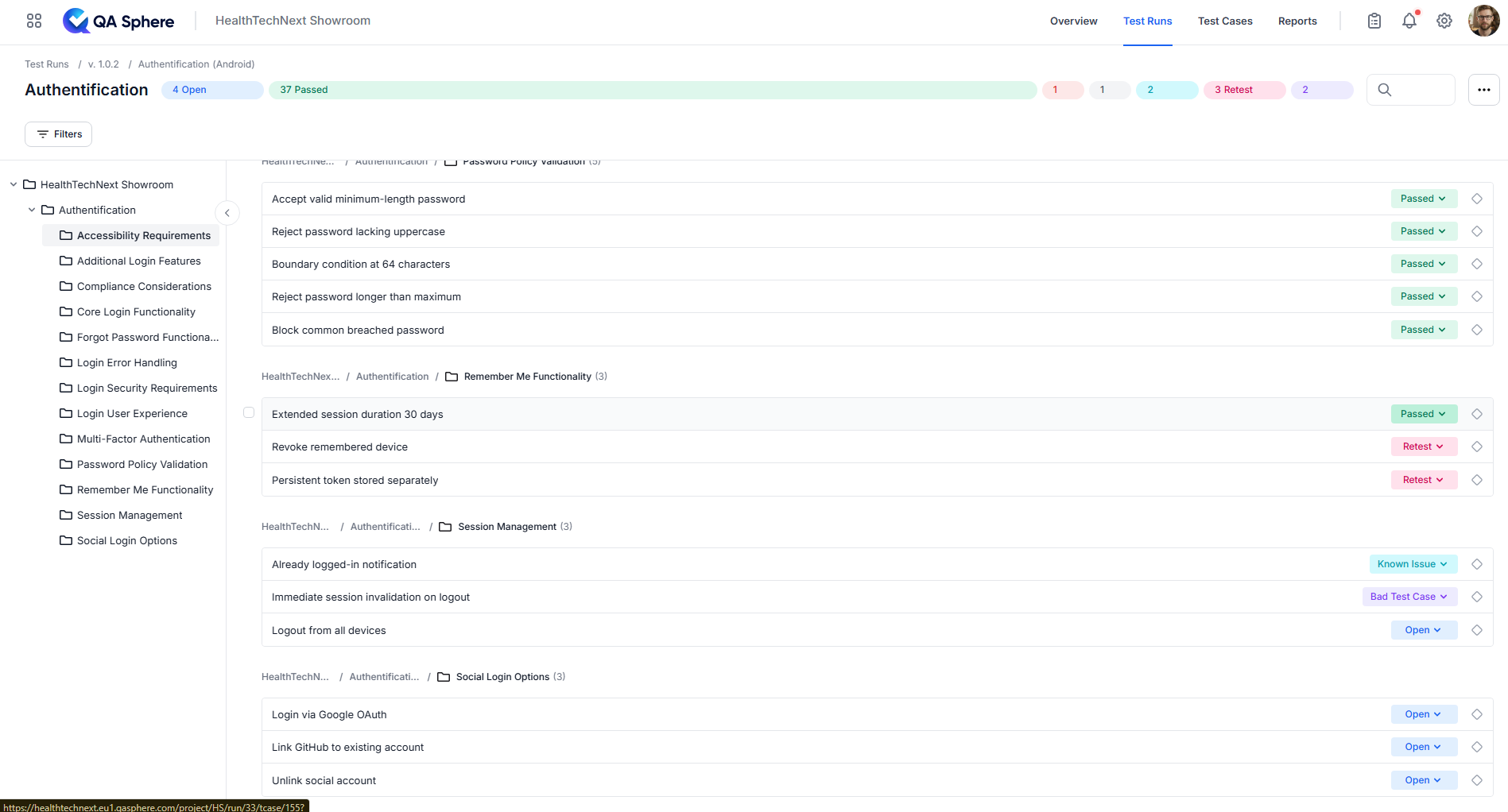 Screenshot of Test Run in progress