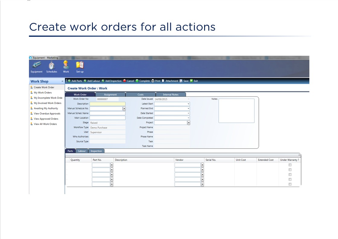 Screenshot of Create work orders and flows for all actions