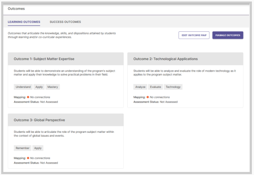 Screenshot showing where created outcomes can be viewed