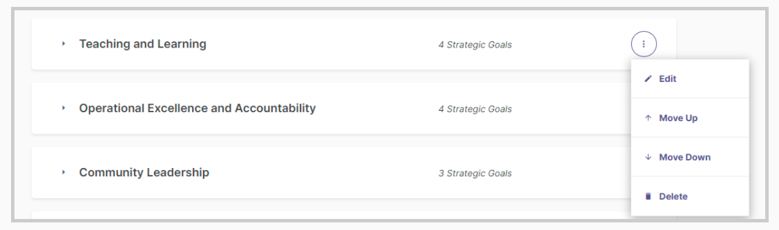 Screenshot showing the outline of a strategic plan