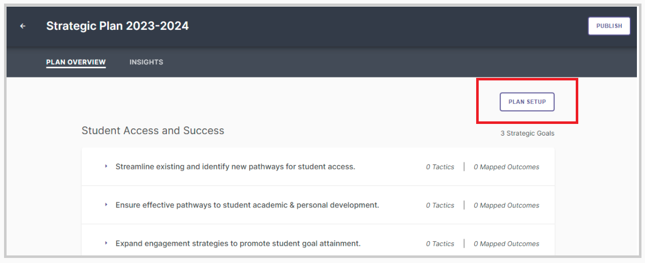 Screenshot showing the outline of a strategic plan